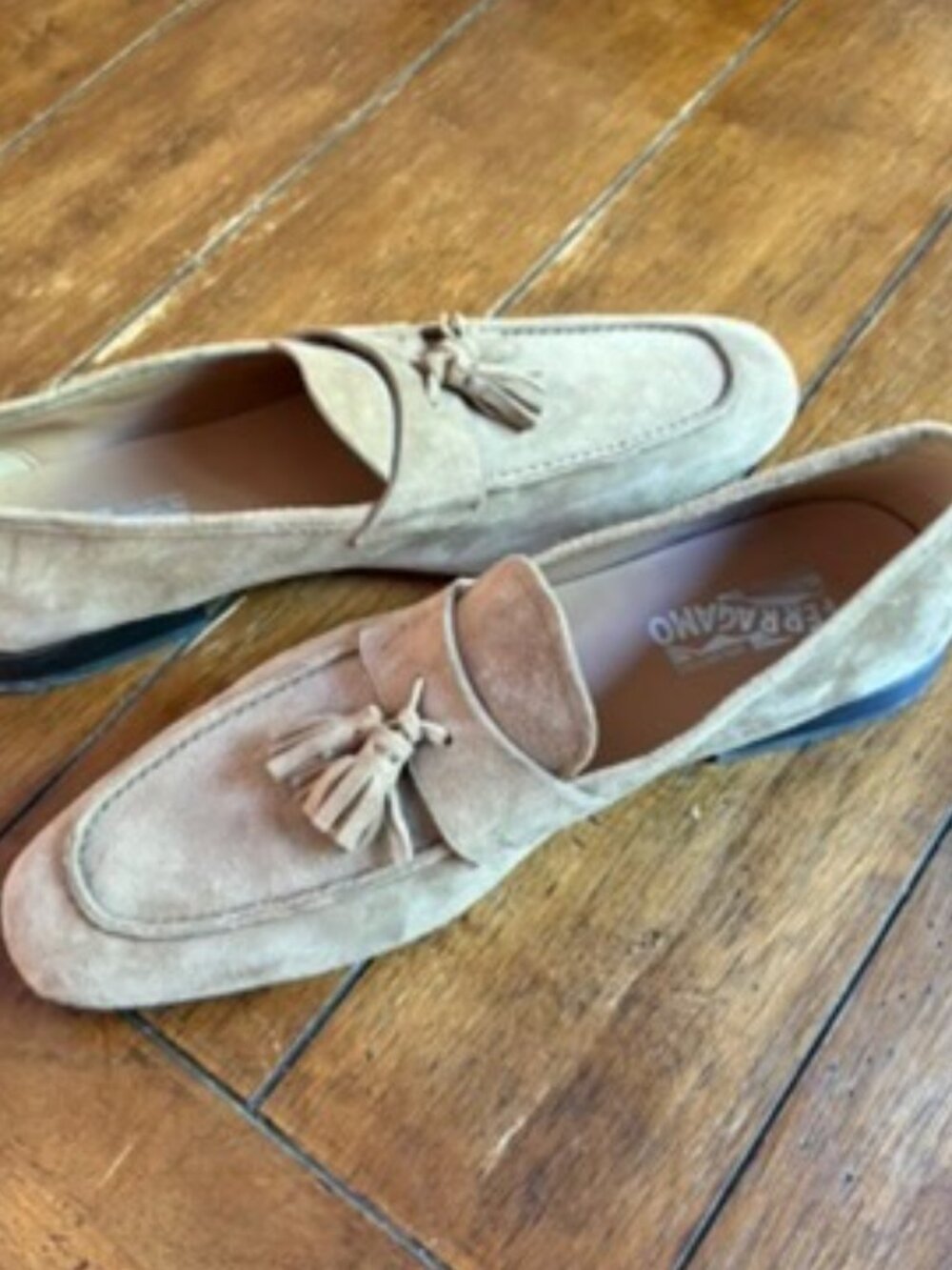 SALVATORE FERRAGAMO Ecru Suede Men's Tasseled Slip-on loafer shoes 10.5 - Picture 7 of 9